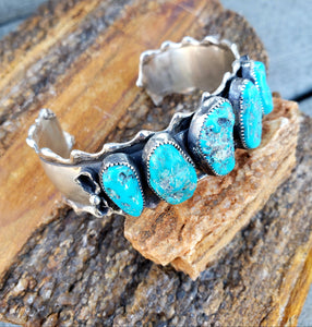 Five Kingman Turquoise Nugget Ruffle Cuff