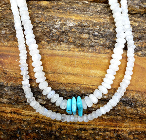 Rainbow Moonstone and Genuine Turquoise Pebble Necklace