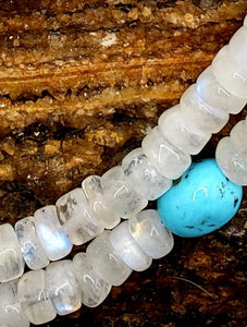 Rainbow Moonstone and Genuine Turquoise Pebble Necklace