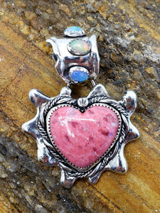 Natural Pink Norway Thulite and genuine Opal  Pendant