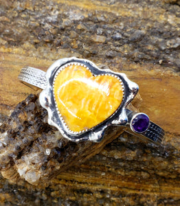 Spiny Shell Heart and Amethyst Cuff