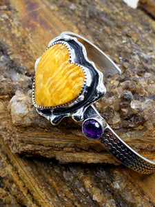 Spiny Shell Heart and Amethyst Cuff