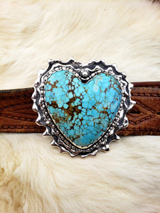 Turquoise Heart Ruffle Belt Buckle