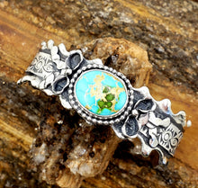 Load image into Gallery viewer, Sonoran Gold Turquoise Ruffles and Bows Stamped Ruffle Cuff
