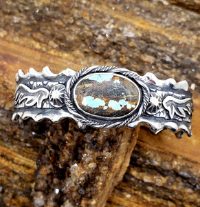 Sierra Nevada Boulder Turquoise Stamped Ruffle Cuff