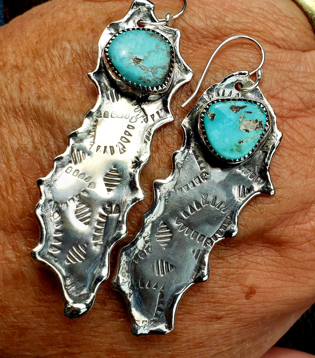 Stamped Sterling Silver bar with Turquoise Dangle Earrings