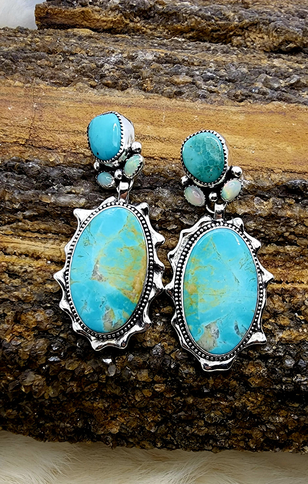 Royston Turquoise and Opal Earrings