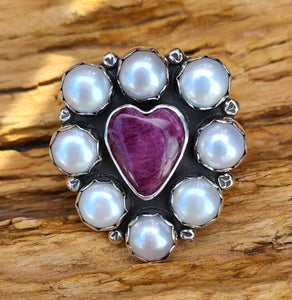 Purple Heart and Pearl Cluster Ring