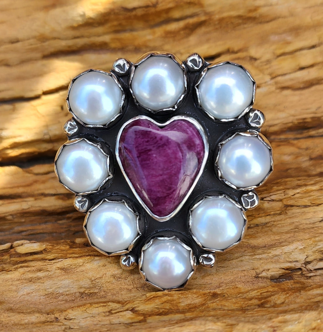 Purple Heart and Pearl Cluster Ring