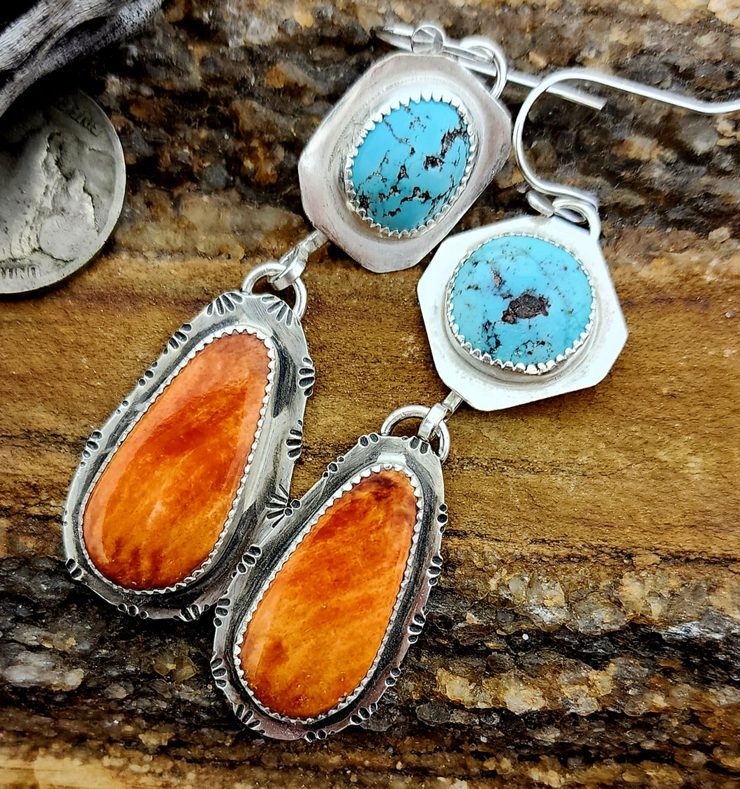 Turquoise and Spiny Oyster Earrings