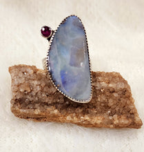 Load image into Gallery viewer, Australian Boulder Opal with Garnet or Ruby Ring
