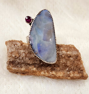 Australian Boulder Opal with Garnet or Ruby Ring