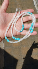 Load and play video in Gallery viewer, Rainbow Moonstone and Genuine Turquoise Pebble Necklace
