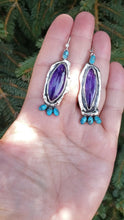 Load and play video in Gallery viewer, Deep Purple Sugilite and Turquoise Earrings
