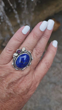 Load and play video in Gallery viewer, Blue Lapis Lazuli, Opals and Garnet Ring
